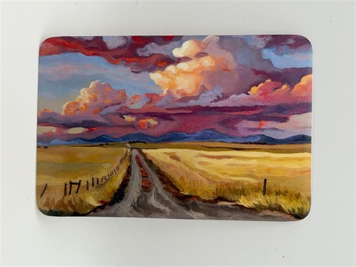 Painterly Sunset Landscape Sticker, Country Road Art, Vinyl Decal (2-3 inch)