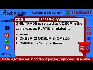 Practice Question 46 TRADE is related to UQBCF in the same was as PLATE is related to