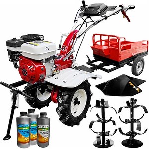 Motocultor Media Line MS 7100/5 CF, motor 7 cp, latime lucru 90 cm, 3 viteze, freze, roti cauciuc, rarita fixa, remorca - eMAG.ro