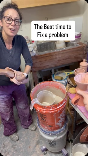 Amy Palatnick on Instagram: "One of my best pieces of wisdom: especially with pottery (but maybe with everything)… The best time to fix a problem is almost always NOW. Don’t assume you will notice the mistake the next time around! This is it, possibly the one and only time to catch it. Also, if you wait, you will probably be giving your future self a whole lot more work. (Or worse, ruining the piece.) With each fire, the problem gets harder and harder to resolve. It’s easy to clean up a piece of