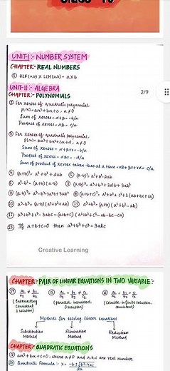Maths formula sheet for class 10 by creative learning