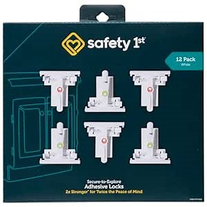 Safety 1st - Secure-to-Explore Adhesive Cabinet Locks Baby Proofing, Child Locks for Cabinets and Drawers (12 Locks), White