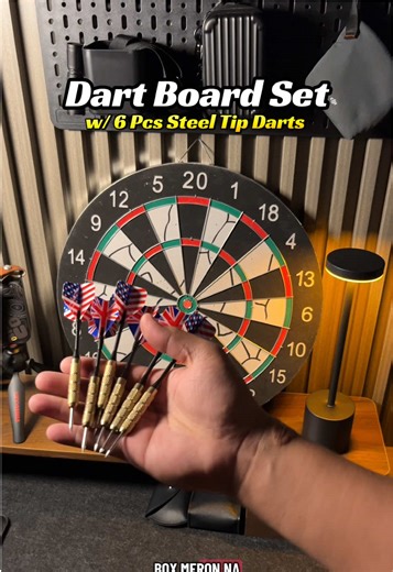 Dart Board Set with 6 Steel Tip Darts for Fun Play