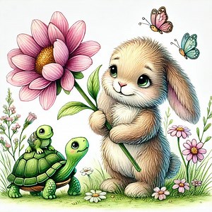 Springtime Friends, Spring Friends, Bunny & Pals, Whimsical Animals, Easter Joy, Cute Companions, JPG Images - Etsy
