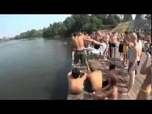 Russian kids having fun on river...