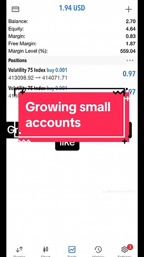 You must learn to grow small and be better #forextrading #metatrader4and5 #daytrading #volatility75index #forexsignals #economia #business #entrepreneur #fyp