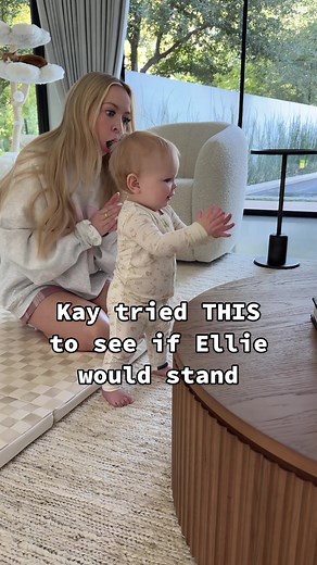 The LAST one actually worked!! 😳 backstory ::: Ellie is almost 11 months old, and she’s been learning so much! She has recently been trying to stand up on her own, but she always sits back down. It seems like she wants to stand, but maybe doesn’t have the courage to do it without falling. So Kay looked up ways to help her learn to stand and balance on her own. She learned that if a baby is holding something, for some reason, they will be able to balance better. She tried it and it kind of worke