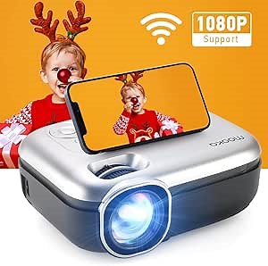 MOOKA WiFi Projector, 1080P Full HD Supported 200" Video Projector, 8000L Mini Projector, Movie Home Theater for TV Stick, Video Games, HDMI/USB/AUX/AV/PS4, iOS Android Smartphone Screen, Carrying Bag