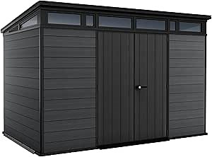 Keter Cortina 11x7 Ft All-Weather Storage Shed with Skylight, Window, Built-in Ventilation, Customizable Walls, & Lockable Double Doors, Graphite