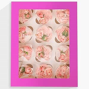 Bakepacker 12 Cupcake Containers 10-Packs Roland Cupcake Box Cupcakes Carrier, 12 Cupcake Boxes with Window 13"x10"x3.5"（Auto-pop up）