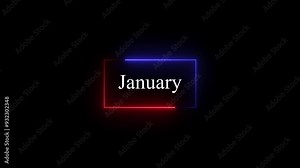 January text icon animation with neon glowing 4k video. January colour white..