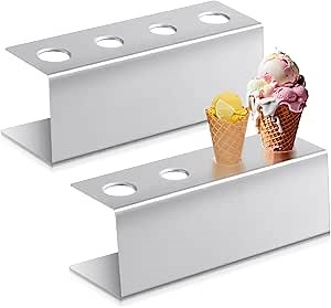 FillTouch 2 Pcs Ice Cream Cone Holder Stainless Steel Waffle Cone Holder with 4 Holes 10.6 x 3.7 x 3.5 Inches Cupcake Sugar Stand Rack Display Cotton Candy for Party Buffets DIY