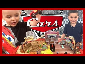 Disney Cars Radiator Springs Race Track and Train Table | Wooden Trackset and Play Table Fun!