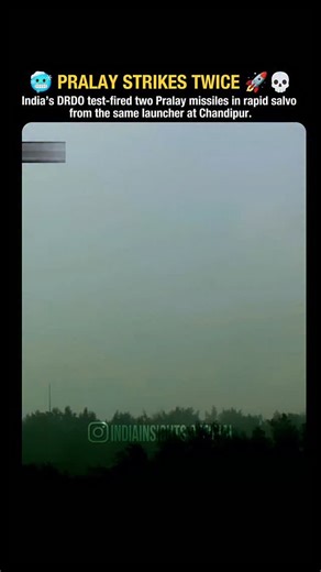 PRALAY STRIKES TWICE. SAME LAUNCHER. DEADLY PRECISION. India’s DRDO test-fired two Pralay missiles in rapid salvo from the same launcher at Chandipur. Both missiles hit their targets with pinpoint accuracy, proving high manoeuvrability, defence-evasion capability, and a 150–500 km strike range with 350–700 kg warheads. The successful user trials confirm Pralay is nearing frontline induction. Follow @indiainsights.official for instant updates on India and geopolitics. . . . . . . #pralay #pralaym