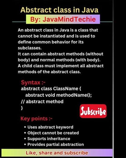 What is Abstract Class in Java |#java |#javainterviewquestions |‪@Javamindtechie‬