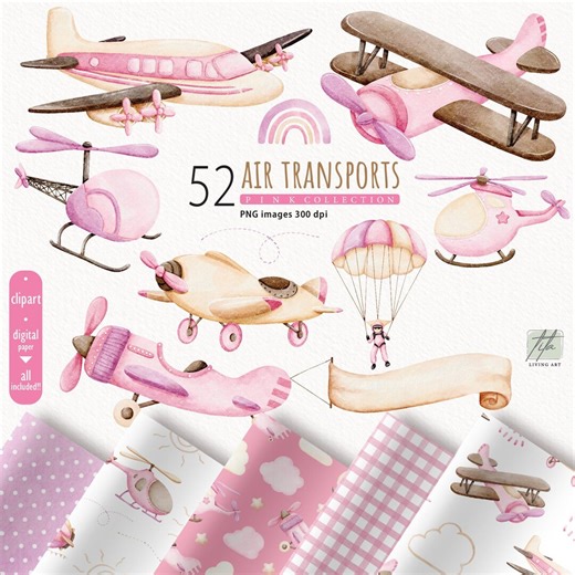 Watercolor Pink Airplane Clipart, Baby Girl Transport PNG (digital Download) - Etsy