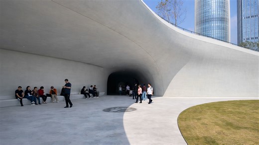 Modern public space in China includes a hidden tunnel like passageway