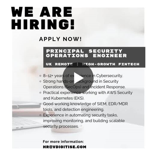 🚨 We’re Hiring | Principal Security Operations Engineer 🚨 📍 Remote (UK-Based Only) We’re partnering with a high-growth international fintech to strengthen and scale its Detection Response… | Sarita Nair