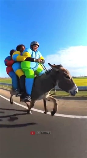 Surreal Donkey Taxi on Highway with Three Riders 😂🐴 #youtubeshorts