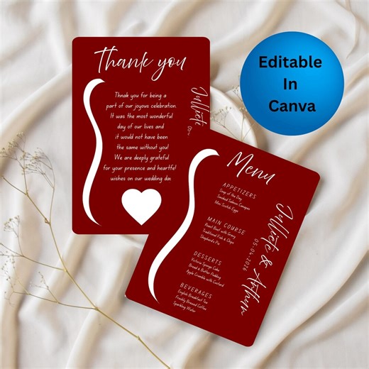 Wedding Menu Template, Printable Reception Menu Card, Minimalist Dinner Menu, Instant Download - Etsy