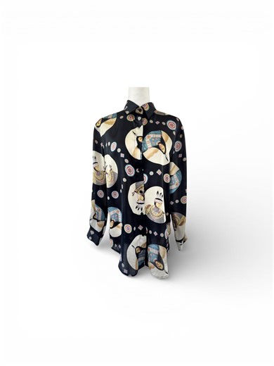 Early 2000s Black Native American Print Blouse - Etsy