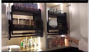 2 Tier Pull Down Shelf Iron Drop Down Shelf Organizer Lift Upper Kitchen Cabinet Wall Mounted Spice Rack Organizer for Kitchen Upper Cabinet 22.2"L*11"W*17.7"H