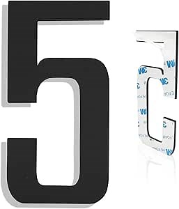 Modern House Numbers for Outside - Self-Adhesive, Large 6 Inch, Metal House Address Numbers - Ideal For Mailbox, Door, And Outdoor Address - House Number 5