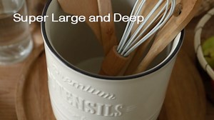 DOWAN 7.2″ Extra Large Kitchen Utensil Holder - Farmhouse Utensil Holder for Countertop - Ceramic Utensil Crock with Protection Cork Mat - Kitchen Decor & Housewarming Gift (Grey)