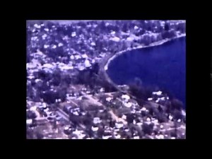 Aerial footage of the Culver and Lake Maxinkuckee area in color, 1950s