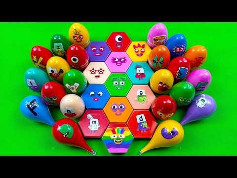 Satisfying Slime Color Mixing with Alphablocks in Egg, Hexagon Numberblocks Play ASMR