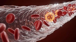 Download Visualization of Blood Flow with Red Blood Cells and a Virus, Medical Animation for free