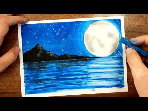 Moonlight Scenery Drawing with Oil Pastel | Easy Night Landscape for Beginners#moonlight