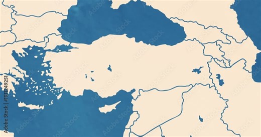 Beautiful zoom in of a turkey map with most important cities and frontier lines