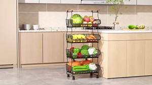 Fruit Vegetable Basket for Kitchen, 5 Tier Stackable Fruit Vegetable Storage Baskets with Wheels, Metal Wire Storage Basket Organizer Baskets for Kitchen, Pantry, Bathroom