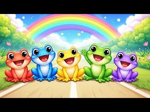 Fünf bunte Frösche im Rennen 🐸🌈 | Lustiger Kinderreim | Farben lernen & Mitsingen ✨