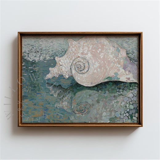 Serene Coastal Conch Shell Printable - Pastel Beach Art, Textured Gouache Illustration, Vintage Seaside Decor, Instant Download 17 - Etsy UK