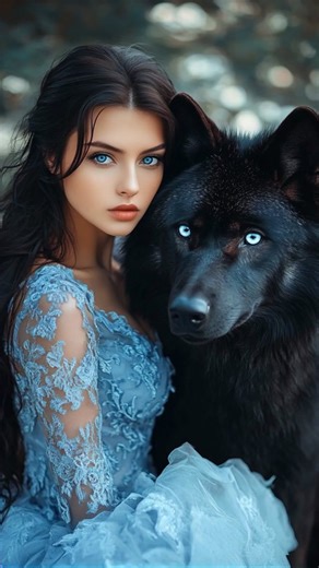 The Unspoken Bond Between a Stunning Girl and Her Black Wolf
