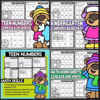 Kindergarten Teen Numbers 11–19 | Math Worksheets | Winter Bears Fishing