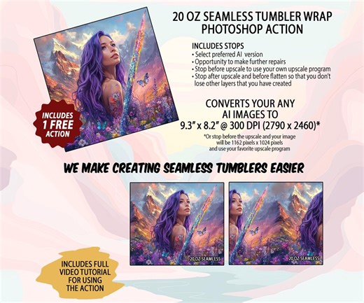 Photoshop Action for Creating 20 Oz 9.3" X 8.2" Seamless Wraps, Easy to Use, Full Video Tutorial Included FREE Bonus Action - Etsy