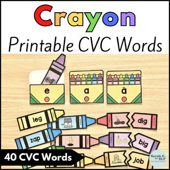 Crayon CVC Words Printable Activity for Decoding in Reading & Speech Therapy