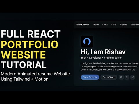 Full React Portfolio Website Tutorial(2025) Part-1 | Modern Animated Resume Website | EkamOfficial