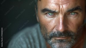 A man with a defiant expression ready to fight for the preservation of the environment and a better future for all, Close Up of a male With Blue Eyes