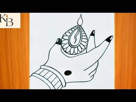 Easy Diwali Diya Drawing Step by Step | Hand Holding Diya Sketch for Beginners | Simple Pencil Art