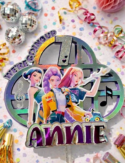 3D Layered K-pop Hunters Music Birthday Cake Topper – Personalized Name & Age, Music Party Decorationo- Chibi Syle - Etsy