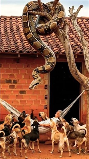 Giant Python Hanging From Tree While Dogs Bark Loudly #shorts #trending