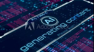 AI generative user interface with programming code and random data on background, software for content generation, futuristic technology (3d render)