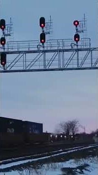 Fast CSX train goes under big signal tower.