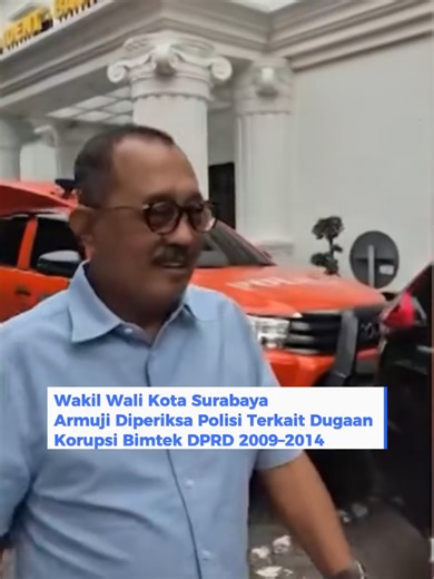 Wakil Wali Kota Surabaya, Armuji, menjalani pemeriksaan oleh penyidik Satuan Reserse Kriminal (Satreskrim) Polrestabes Surabaya pada Kamis sore. Pemeriksaan tersebut dilakukan terkait dugaan tindak pidana korupsi kegiatan bimbingan teknis (Bimtek) DPRD yang berlangsung pada periode 2009–2014. Kasus ini merupakan perkara lama yang kembali mencuat dan saat ini tengah didalami aparat penegak hukum. Armuji diperiksa untuk dimintai keterangan guna melengkapi proses penyidikan, termasuk mengungkap alu
