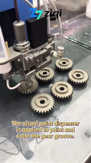 The visual paint dispenser is applied to paint and color the gear groove.