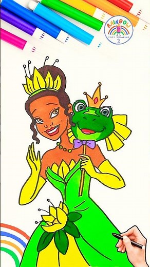 Draw Disney Princess | Princess Tiana Drawing Easy 🌈💙 #disney #princess #shorts #girl